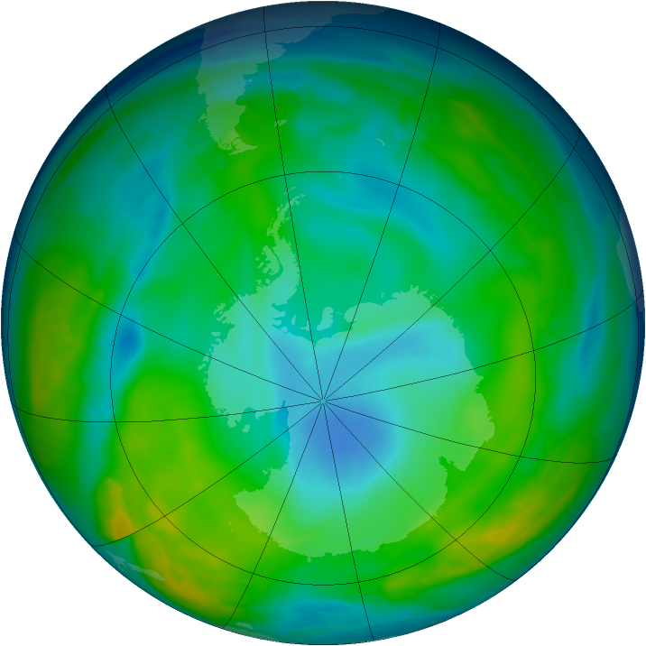 Antarctic ozone map for 10 June 2015